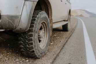 close up of a dirty car wheel